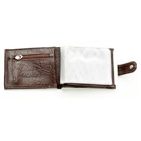 Carteira Masculina de Couro Fecho em Botão com Porta Cartão, Documentos e Moeda Polino Café