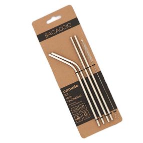 Kit de Canudos Inox + Escova Prata