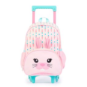 Mochila Infantil Feminina Pets Coelho com Rodinha Rosa