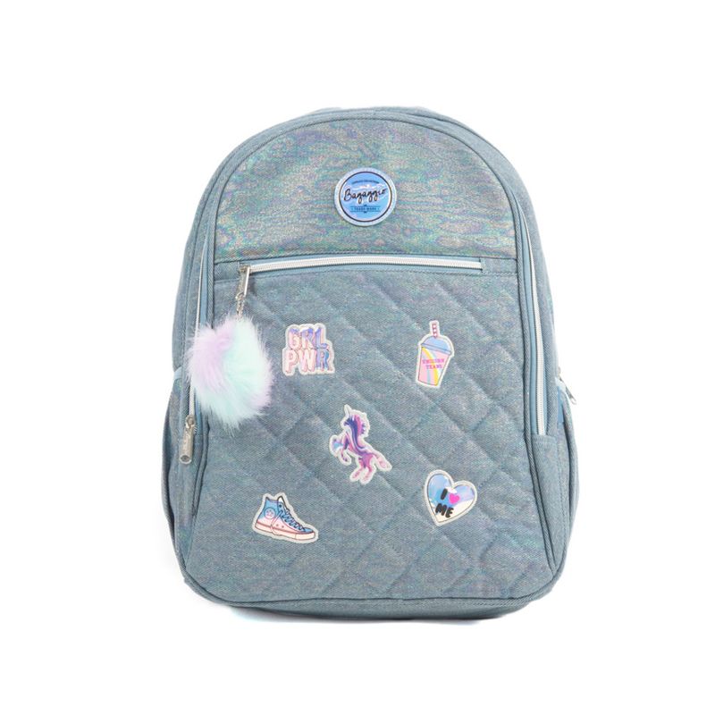 Mochila jeans 2024 com patches