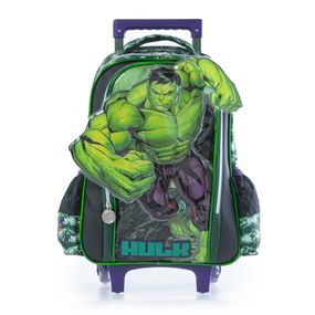 Mochila Escolar Masculina Marvel Hulk de Rodinha Verde