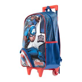 Mochila Escolar Masculina de Rodinhas Capitão América Azul