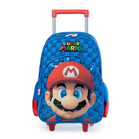 Mochila Escolar Masculina de Rodinhas Mario Premium Azul