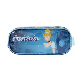 Estojo Escolar Feminino 3 Compartimentos Cinderela Premium Azul