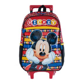 Mochila Escolar Masculina de Rodinhas Mickey Vermelha