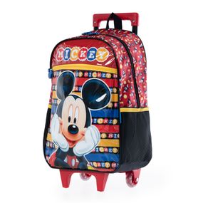 Mochila Escolar Masculina de Rodinhas Mickey Vermelha