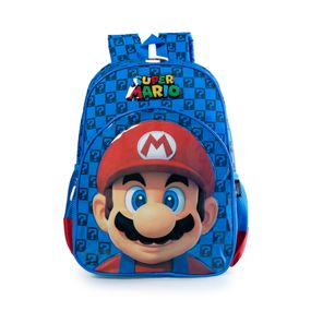 Mochila Escolar Masculina Mario Premium Azul