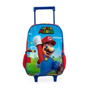 Mochila Escolar Masculina de Rodinhas Mario Vermelha