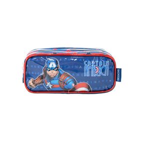 Estojo Escolar Masculino 3 Compartimentos Capitão América Premium Azul