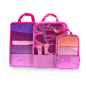 Kit Organizador de Mala 3 Peças Rosa