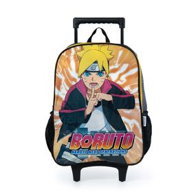 Kit Mochila Escolar Masculina de Rodinhas Boruto com Lancheira e Estojo Amarelo