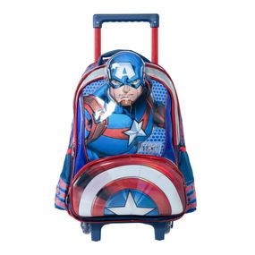 Mochila Escolar Masculina de Rodinhas Capitão América Premium Azul