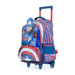 Mochila Escolar Masculina de Rodinhas Capitão América Premium Azul
