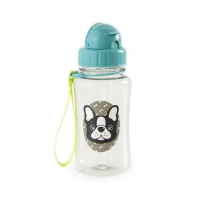 Garrafa Escolar 350ml Pug Com Canudo Azul