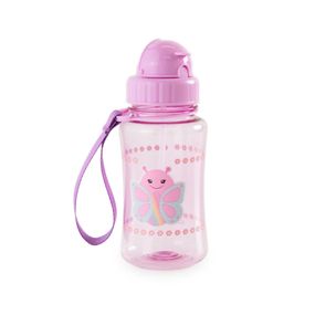 Garrafa Escolar 350ML Borboleta Com Canudo Rosa