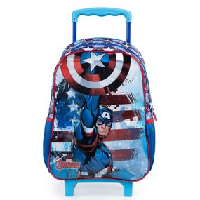 Mochila Escolar Masculina de Rodinhas Capitão América Azul Claro