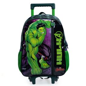 Mochila Escolar Masculina de Rodinhas  Marvel Hulk Verde Escuro