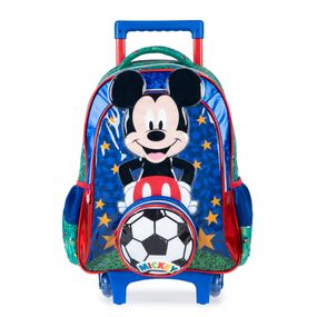 Mochila Escolar Masculina com Rodinhas Mickey Futebol Premium