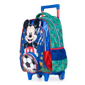 Mochila Escolar Masculina com Rodinhas Mickey Futebol Premium