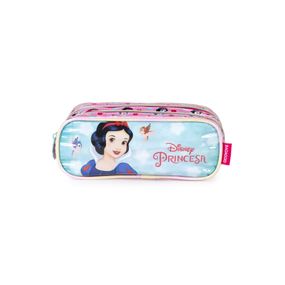 Estojo Escolar Feminino 3 Compartimentos Branca De Neve Premium Rosa Claro