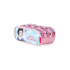 Estojo Escolar Feminino 3 Compartimentos Branca De Neve Premium Rosa Claro