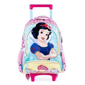 Mochila Escolar Feminina de Rodinhas Branca De Neve Premium Rosa claro