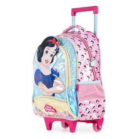 Mochila Escolar Feminina de Rodinhas Branca De Neve Premium Rosa claro