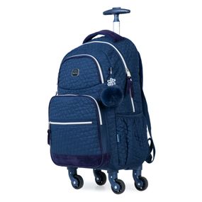 Mochila Escolar Feminina 4 Rodinhas BG Girl Azul Escuro