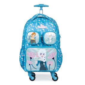 Mochila Feminina Escolar 4 Rodinhas Frozen Bloom Azul Claro