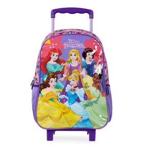 Mochila Escolar Feminina de Rodinhas Princesas Disney Rosa