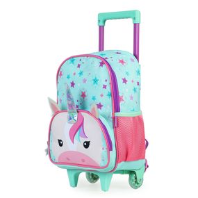 Mochila Infantil de Rodinhas Pets Unicórnio Verde Claro