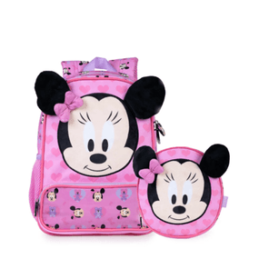 Kit Mochila Escolar Infantil Feminina Minnie Com Lancheira Rosa