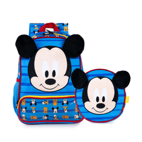 Kit Mochila Escolar Infantil Masculina Mickey Baby Com Lancheira Azul