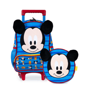 Kit Mochila Escolar Infantil Com Rodinhas Masculina Mickey Baby Com Lancheira Azul