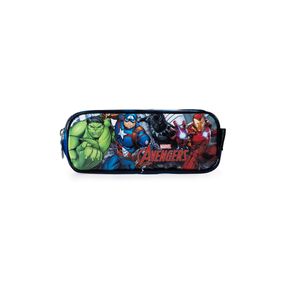 Estojo Escolar Infantil Masculino 3 Compartimentos Marvel Vingadores Premium Azul