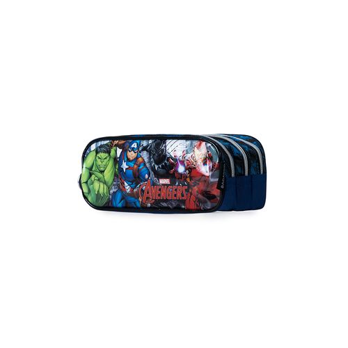 Estojo Escolar Infantil Masculino 3 Compartimentos Marvel Vingadores Premium Azul