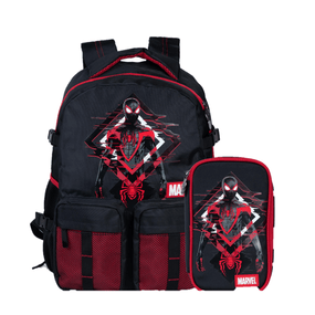 Kit Mochila Escolar Masculina Homem Aranha Com Estojo Preto