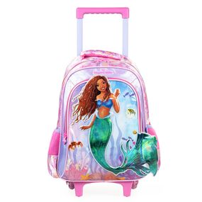 Mochila Escolar Infantil Com Rodinhas Feminina Ariel Premium Rosa Escuro