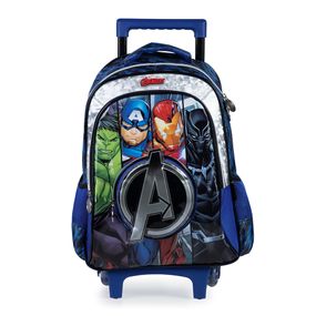 Mochila Escolar Infantil Com Rodinhas Masculina Vingadores Premium Azul