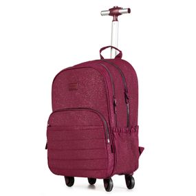 Mochila de 4 Rodinhas Juvenil Feminina Crinkle Glitter Vinho