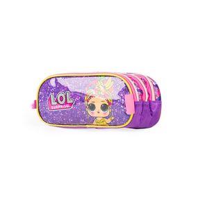 Estojo Escolar Infantil com 3 Compartimentos Feminino LOL Premium Roxo