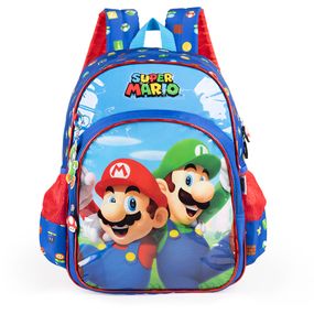 Mochila Escolar Infantil Masculina Mario Bross Premium Azul