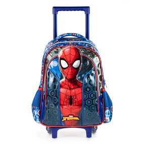 Mochila Escolar Infantil Masculina Com Rodinhas Homem Aranha Premium Azul Escuro