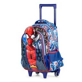 Mochila Escolar Infantil Masculina Com Rodinhas Homem Aranha Premium Azul Escuro