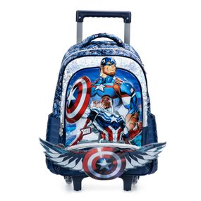 Mochila Escolar Masculina com 2 Rodinhas Capitão América Azul Escuro