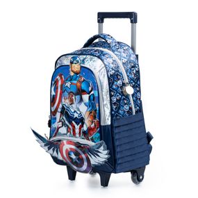 Mochila Escolar Masculina com 2 Rodinhas Capitão América Azul Escuro