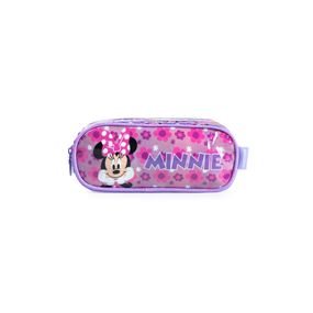 Estojo Escolar Infantil Feminino 3 Compartimentos Minnie Premium Lilás