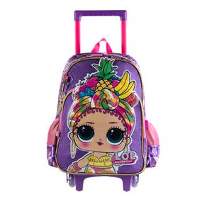 Mochila Escolar Infantil Feminina com Rodinhas LOL Premium Roxa