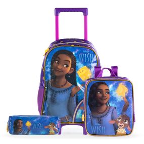 Kit Mochila Escolar Infantil com 2 Rodinhas Feminina Wish Com Lancheira e Estojo Roxa