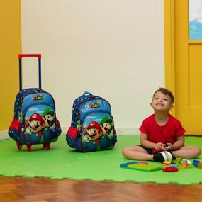 Mochila Escolar Infantil Masculina Mario Bross Premium Azul